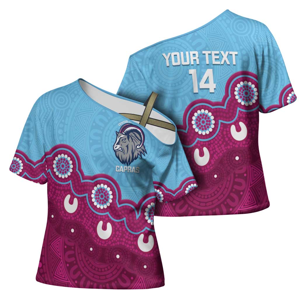 Central Queensland Rugby Custom Cross Shoulder Shirt Go Capras Aboriginal Art - Aussie Hoodie