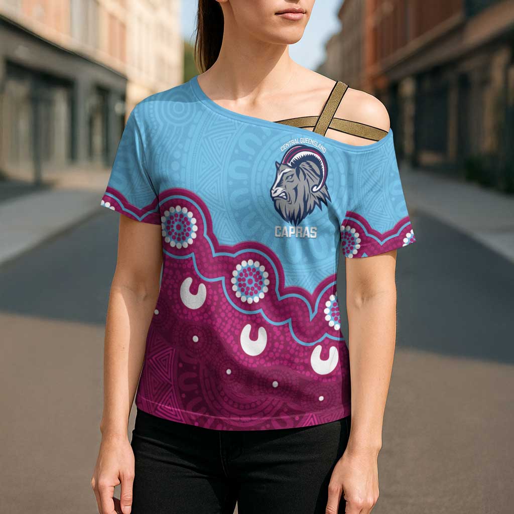 Central Queensland Rugby Custom Cross Shoulder Shirt Go Capras Aboriginal Art - Aussie Hoodie