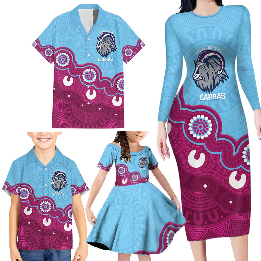Central Queensland Rugby Custom Family Matching Long Sleeve Bodycon Dress and Hawaiian Shirt Go Capras Aboriginal Art - Aussie Hoodie