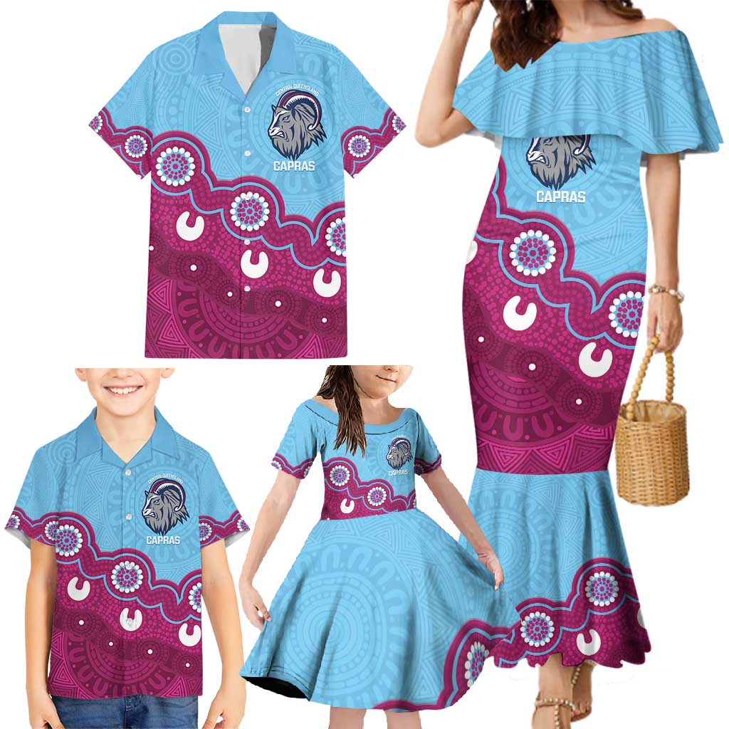 Central Queensland Rugby Custom Family Matching Mermaid Dress and Hawaiian Shirt Go Capras Aboriginal Art - Aussie Hoodie