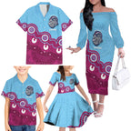 Central Queensland Rugby Custom Family Matching Off The Shoulder Long Sleeve Dress and Hawaiian Shirt Go Capras Aboriginal Art - Aussie Hoodie
