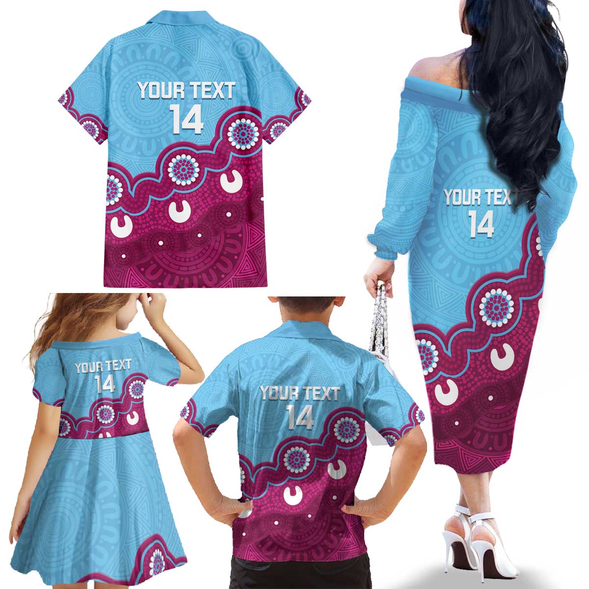 Central Queensland Rugby Custom Family Matching Off The Shoulder Long Sleeve Dress and Hawaiian Shirt Go Capras Aboriginal Art - Aussie Hoodie