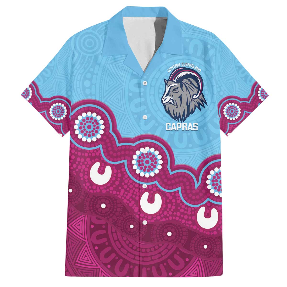 Central Queensland Rugby Custom Family Matching Off The Shoulder Long Sleeve Dress and Hawaiian Shirt Go Capras Aboriginal Art - Aussie Hoodie