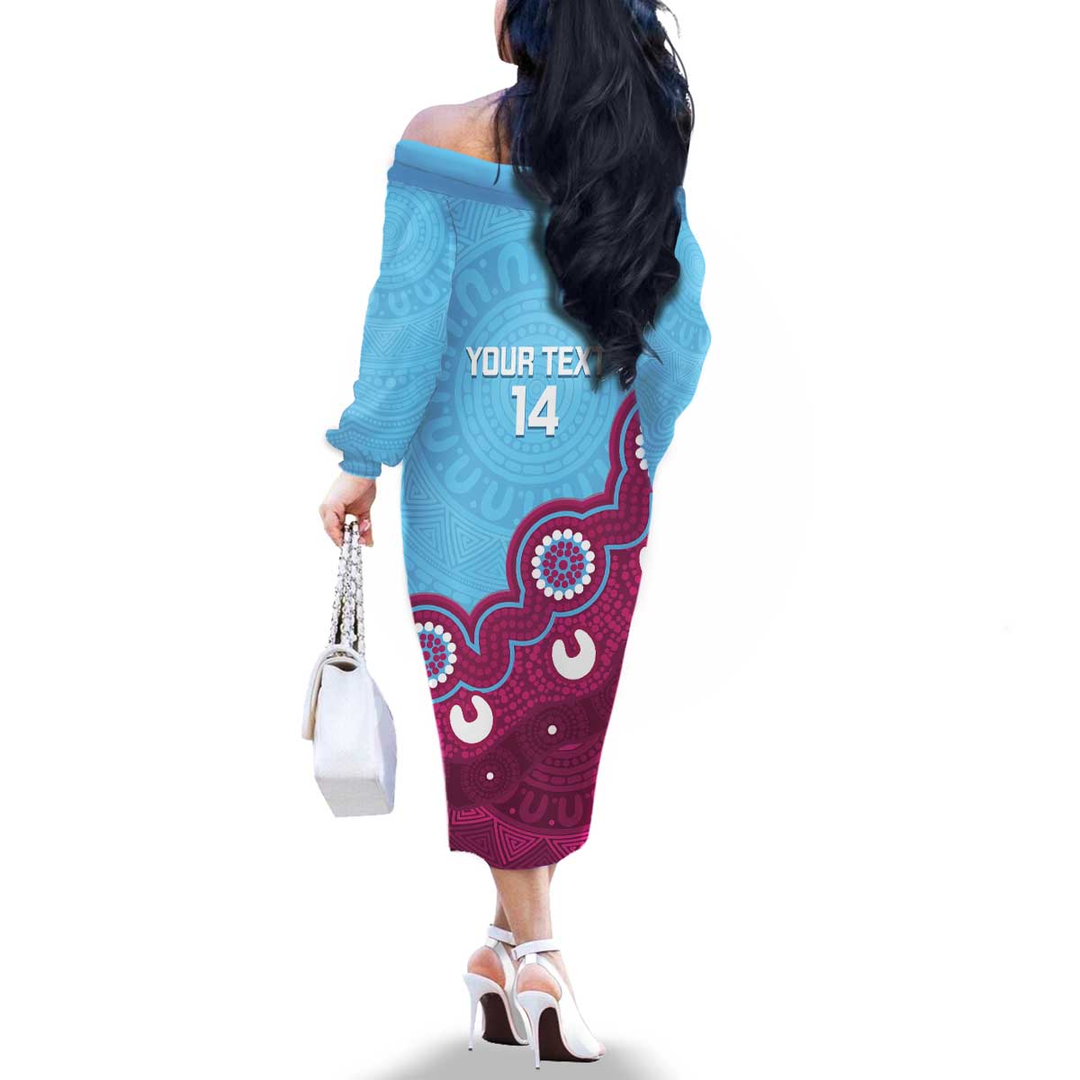 Central Queensland Rugby Custom Family Matching Off The Shoulder Long Sleeve Dress and Hawaiian Shirt Go Capras Aboriginal Art - Aussie Hoodie