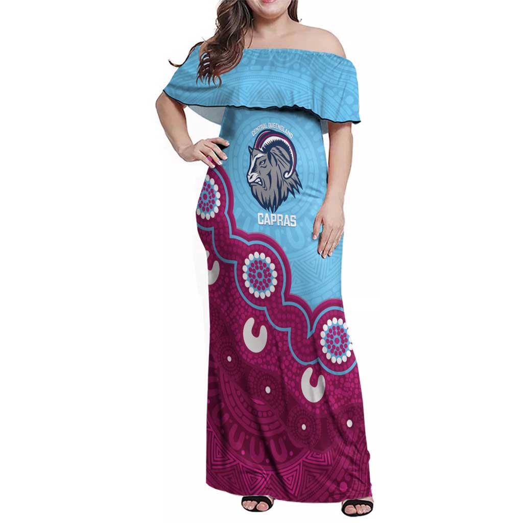 Central Queensland Rugby Custom Family Matching Off Shoulder Maxi Dress and Hawaiian Shirt Go Capras Aboriginal Art - Aussie Hoodie
