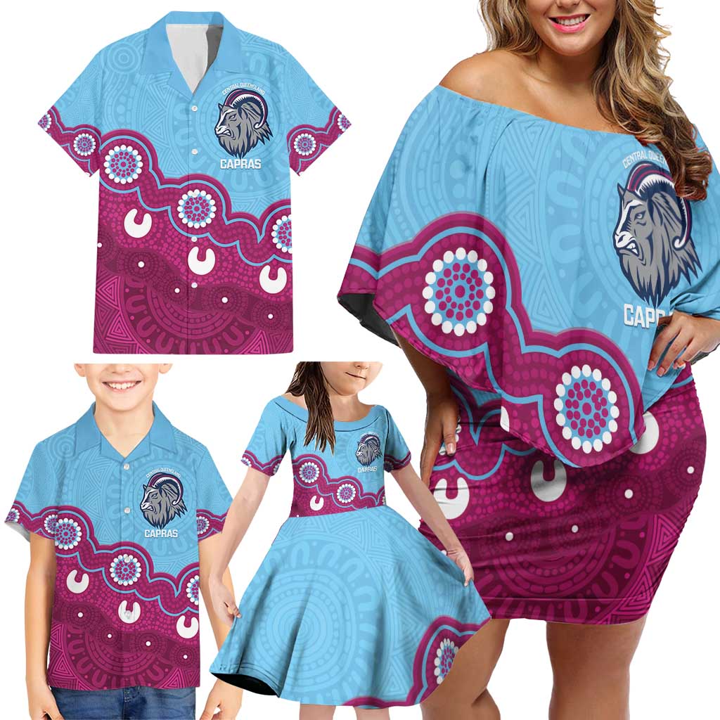 Central Queensland Rugby Custom Family Matching Off Shoulder Short Dress and Hawaiian Shirt Go Capras Aboriginal Art - Aussie Hoodie