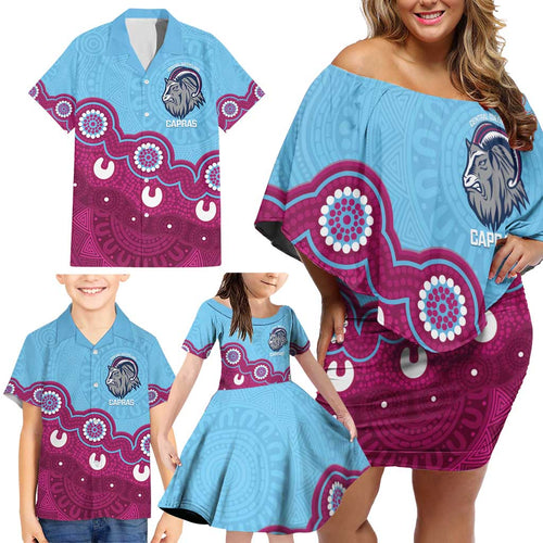 Central Queensland Rugby Custom Family Matching Off Shoulder Short Dress and Hawaiian Shirt Go Capras Aboriginal Art - Aussie Hoodie