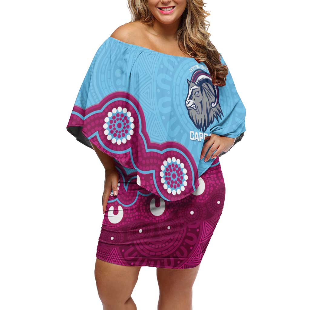 Central Queensland Rugby Custom Family Matching Off Shoulder Short Dress and Hawaiian Shirt Go Capras Aboriginal Art - Aussie Hoodie
