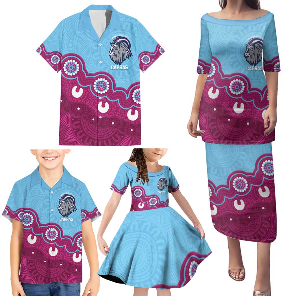 Central Queensland Rugby Custom Family Matching Puletasi and Hawaiian Shirt Go Capras Aboriginal Art - Aussie Hoodie