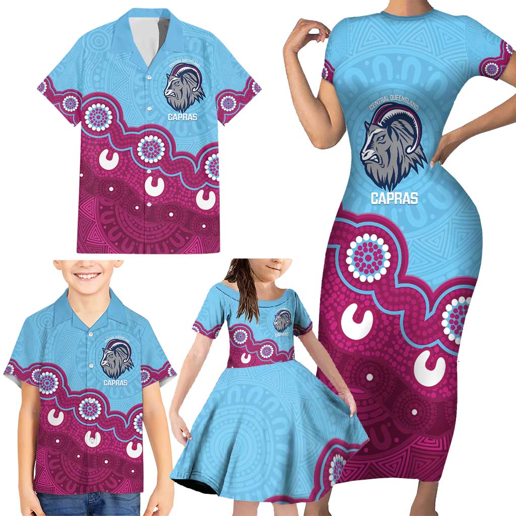Central Queensland Rugby Custom Family Matching Short Sleeve Bodycon Dress and Hawaiian Shirt Go Capras Aboriginal Art - Aussie Hoodie