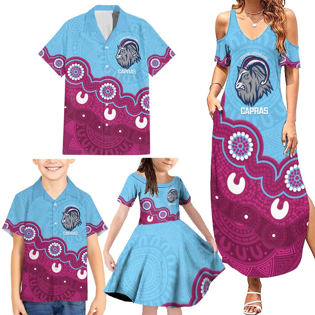 Central Queensland Rugby Custom Family Matching Summer Maxi Dress and Hawaiian Shirt Go Capras Aboriginal Art - Aussie Hoodie