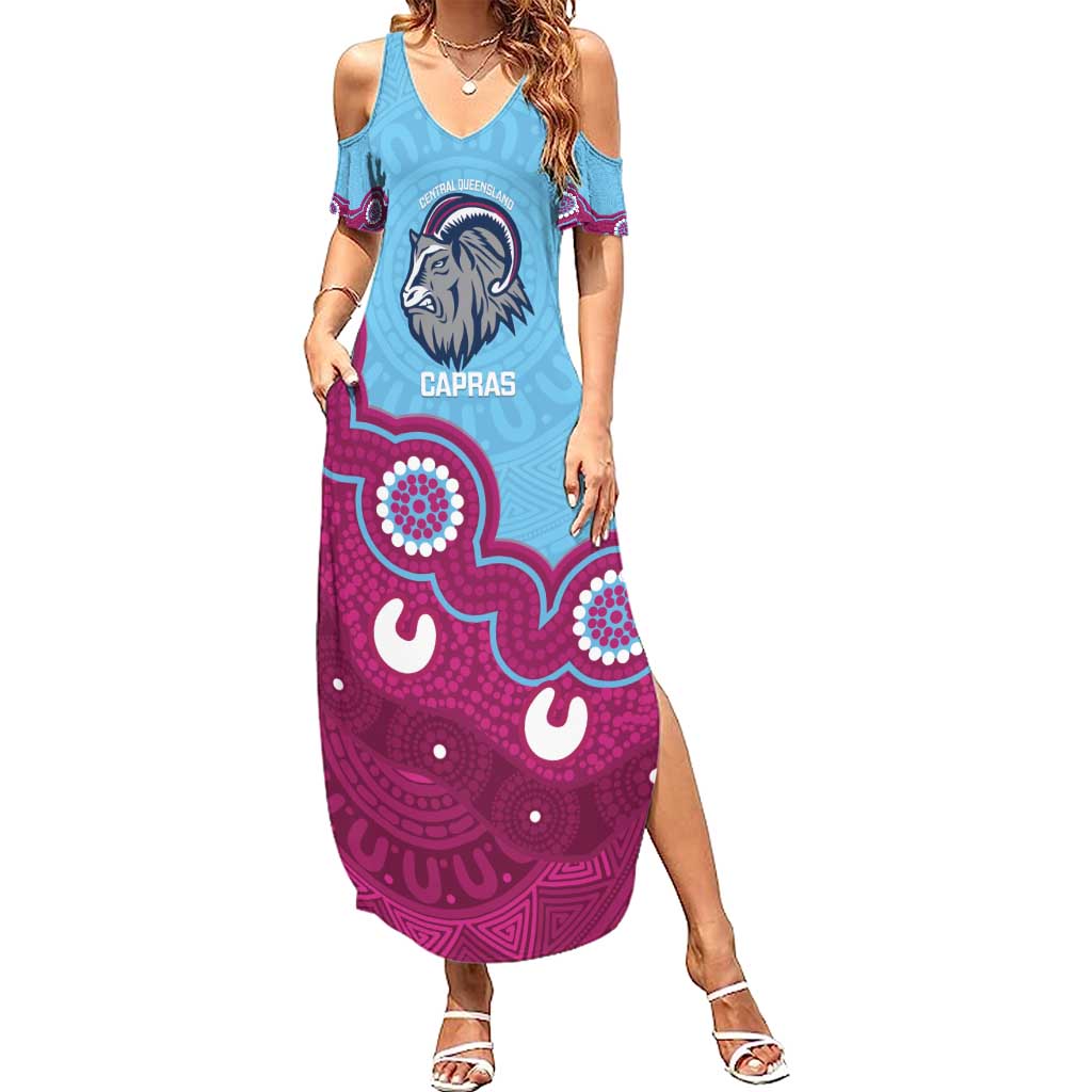 Central Queensland Rugby Custom Family Matching Summer Maxi Dress and Hawaiian Shirt Go Capras Aboriginal Art - Aussie Hoodie
