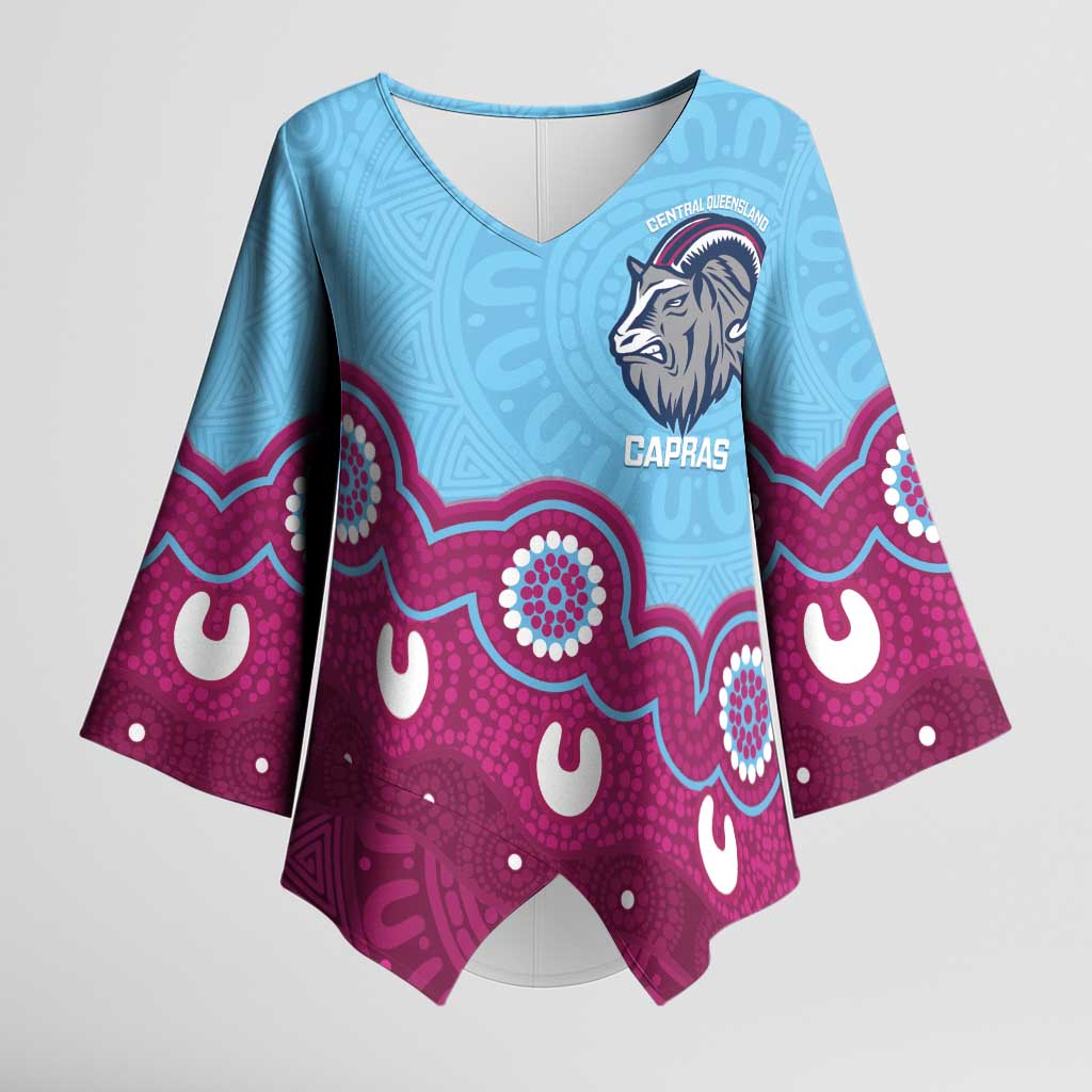 Central Queensland Rugby Custom Kimono Sleeve Blouse Go Capras Aboriginal Art - Aussie Hoodie