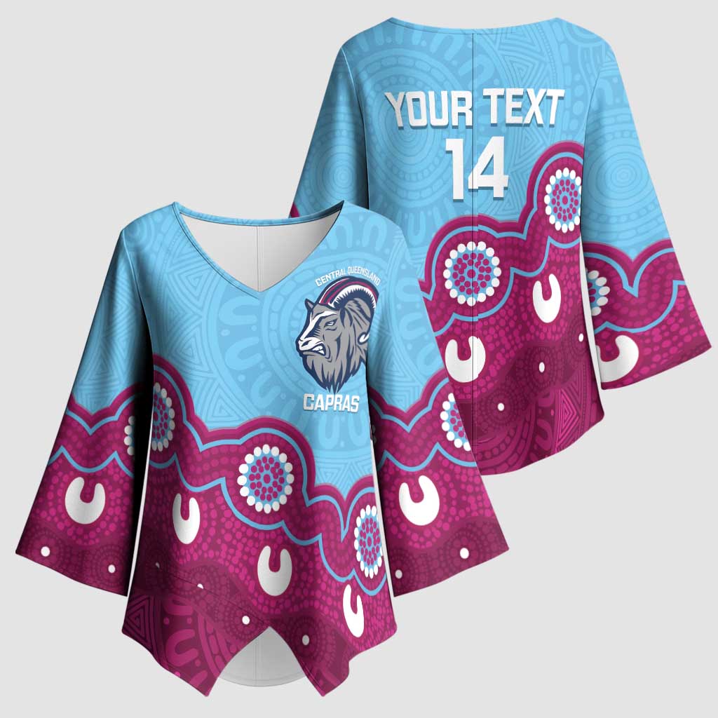 Central Queensland Rugby Custom Kimono Sleeve Blouse Go Capras Aboriginal Art - Aussie Hoodie
