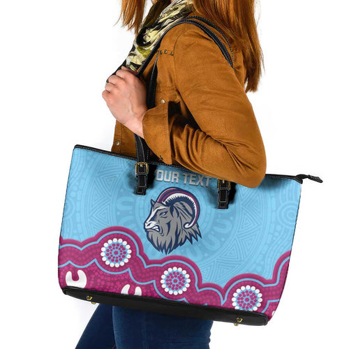 Central Queensland Rugby Custom Leather Tote Bag Go Capras Aboriginal Art - Aussie Hoodie