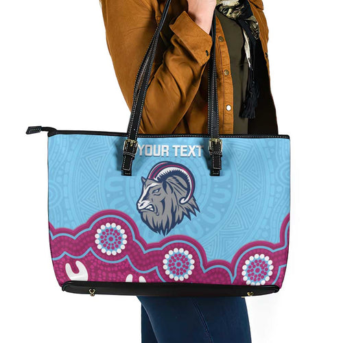 Central Queensland Rugby Custom Leather Tote Bag Go Capras Aboriginal Art - Aussie Hoodie