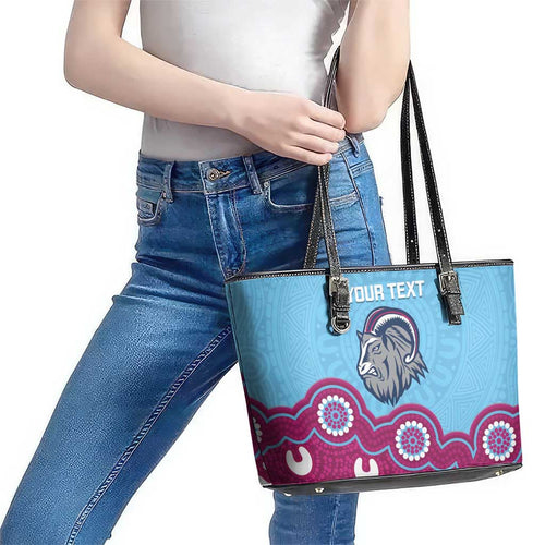 Central Queensland Rugby Custom Leather Tote Bag Go Capras Aboriginal Art - Aussie Hoodie