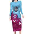 Central Queensland Rugby Custom Long Sleeve Bodycon Dress Go Capras Aboriginal Art - Aussie Hoodie
