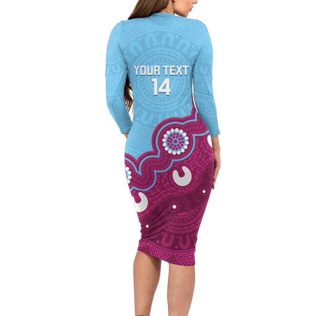Central Queensland Rugby Custom Long Sleeve Bodycon Dress Go Capras Aboriginal Art - Aussie Hoodie