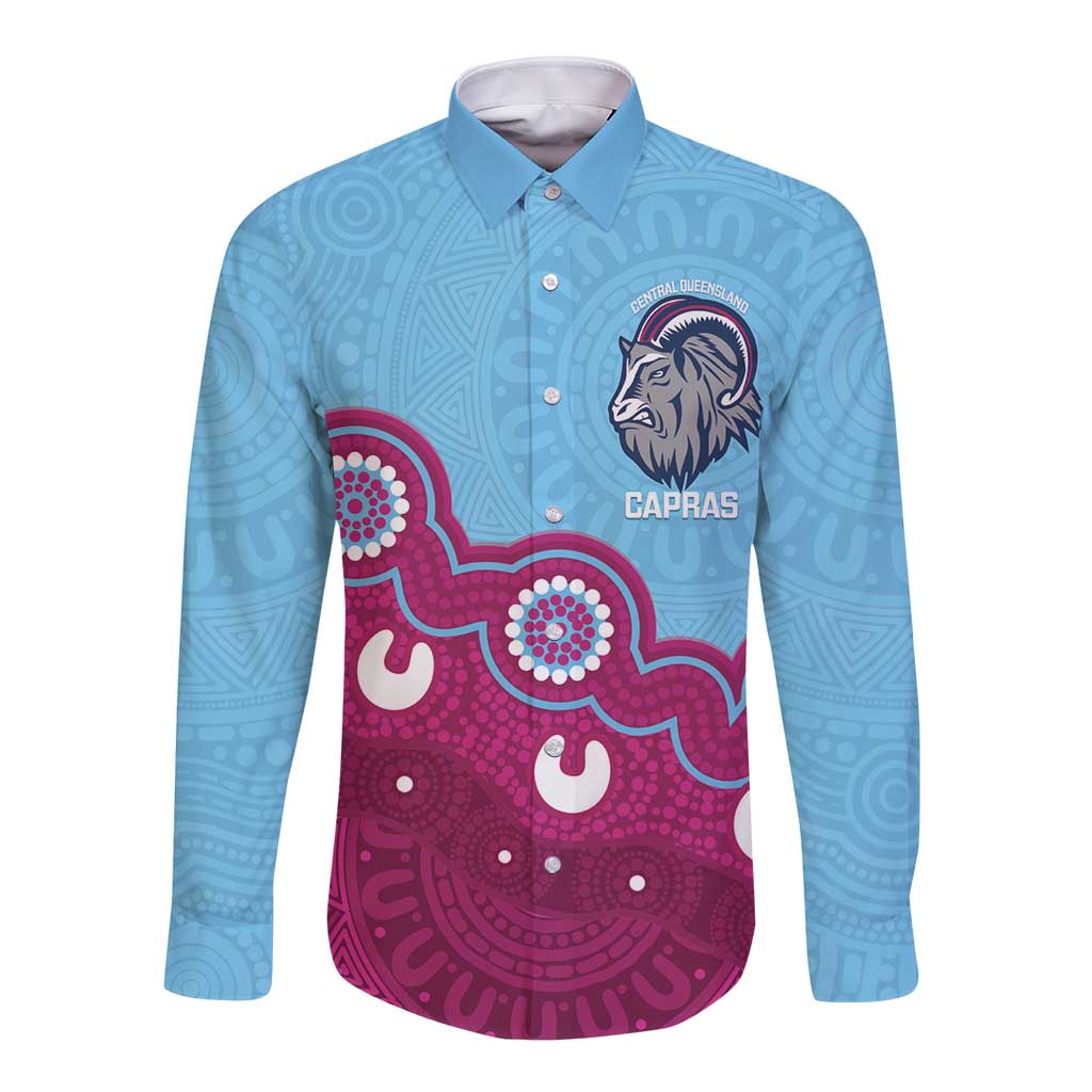 Central Queensland Rugby Custom Long Sleeve Button Shirt Go Capras Aboriginal Art - Aussie Hoodie