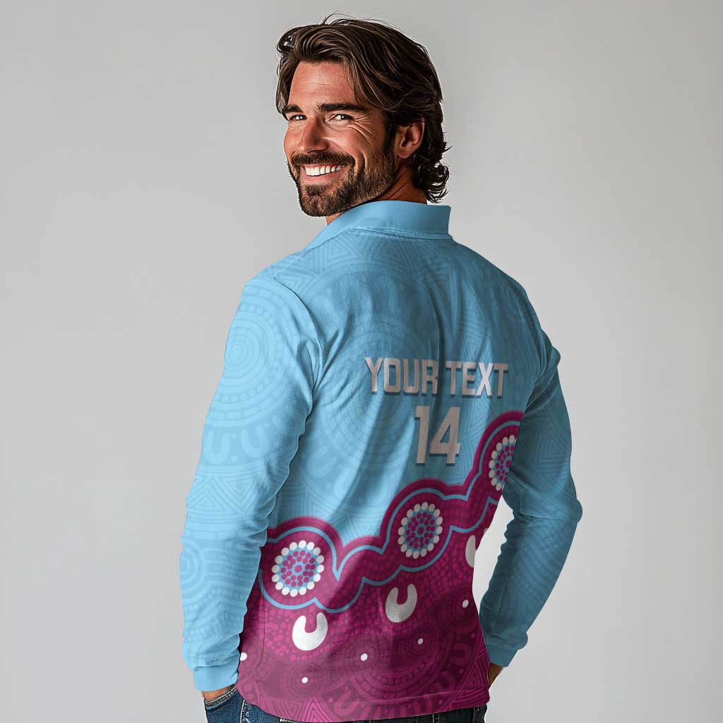 Central Queensland Rugby Custom Long Sleeve Polo Shirt Go Capras Aboriginal Art - Aussie Hoodie