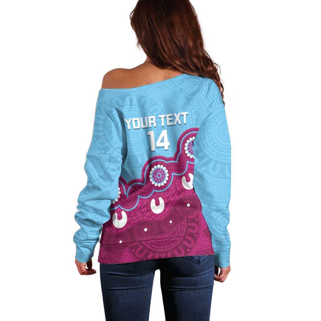 Central Queensland Rugby Custom Off Shoulder Sweater Go Capras Aboriginal Art - Aussie Hoodie
