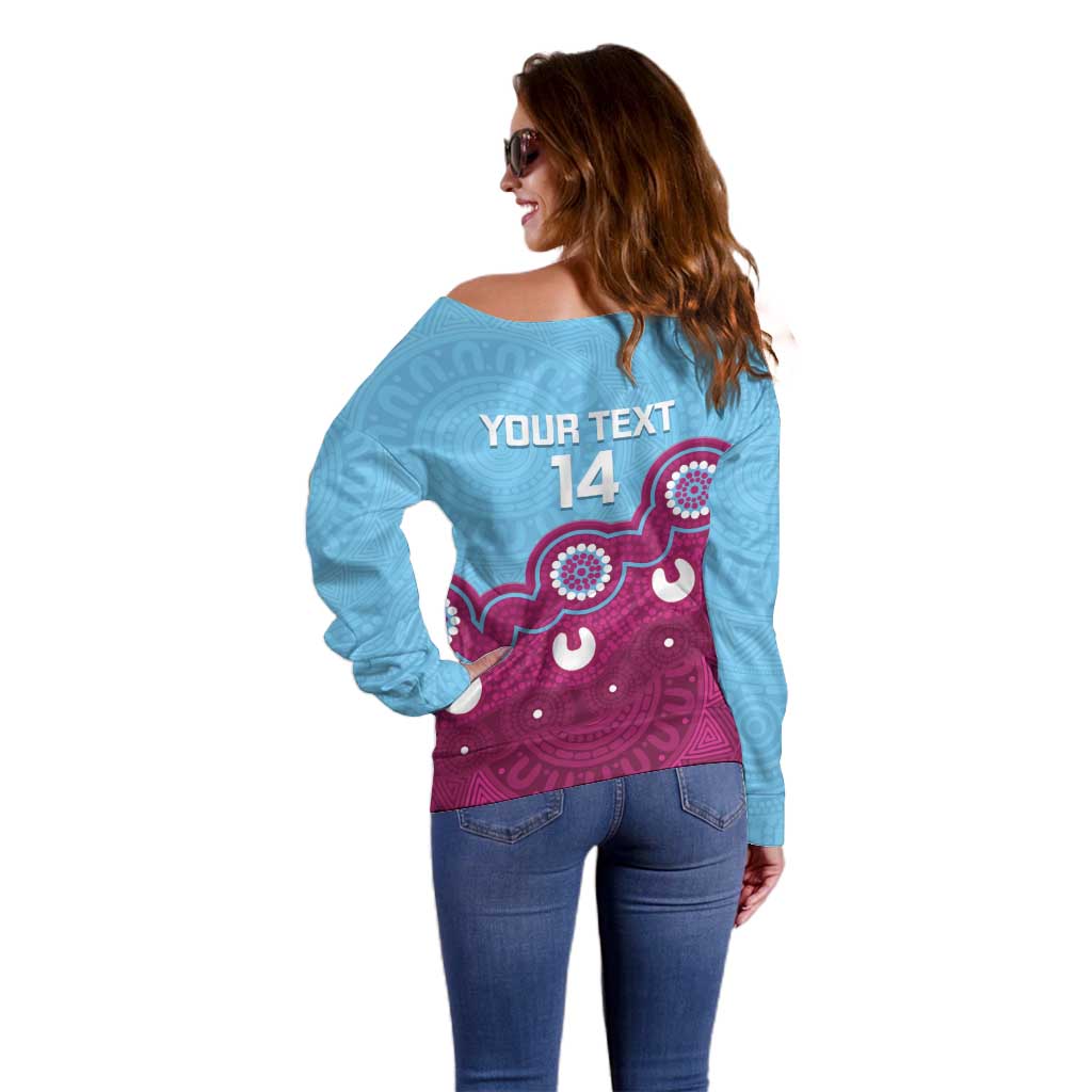Central Queensland Rugby Custom Off Shoulder Sweater Go Capras Aboriginal Art - Aussie Hoodie