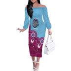 Central Queensland Rugby Custom Off The Shoulder Long Sleeve Dress Go Capras Aboriginal Art - Aussie Hoodie