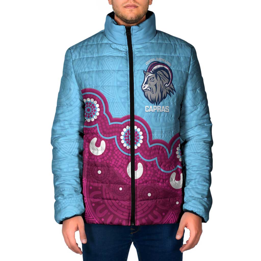 Central Queensland Rugby Custom Padded Jacket Go Capras Aboriginal Art - Aussie Hoodie