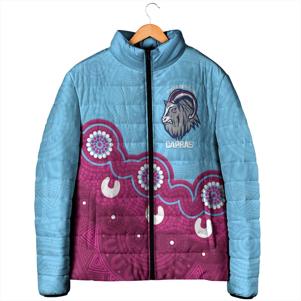 Central Queensland Rugby Custom Padded Jacket Go Capras Aboriginal Art - Aussie Hoodie