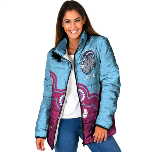 Central Queensland Rugby Custom Padded Jacket Go Capras Aboriginal Art - Aussie Hoodie