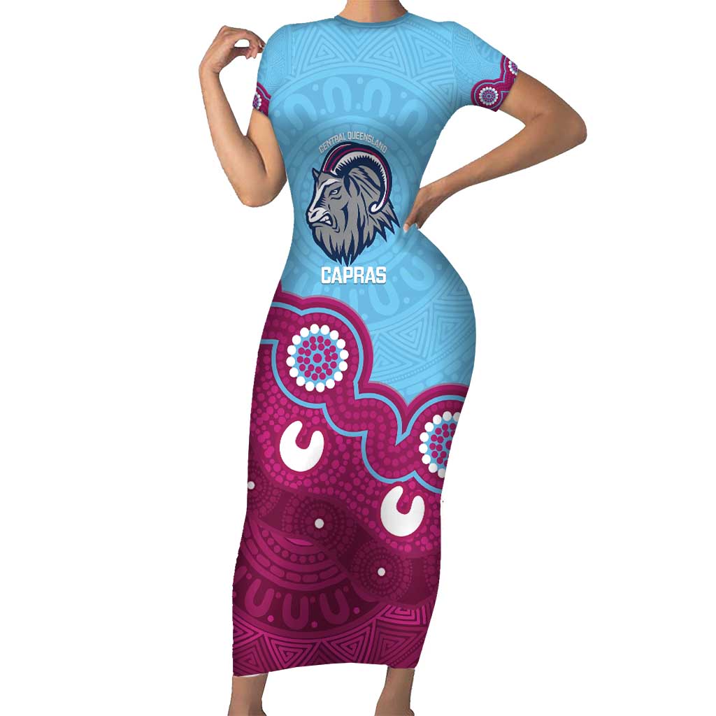 Central Queensland Rugby Custom Short Sleeve Bodycon Dress Go Capras Aboriginal Art - Aussie Hoodie