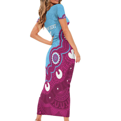 Central Queensland Rugby Custom Short Sleeve Bodycon Dress Go Capras Aboriginal Art - Aussie Hoodie