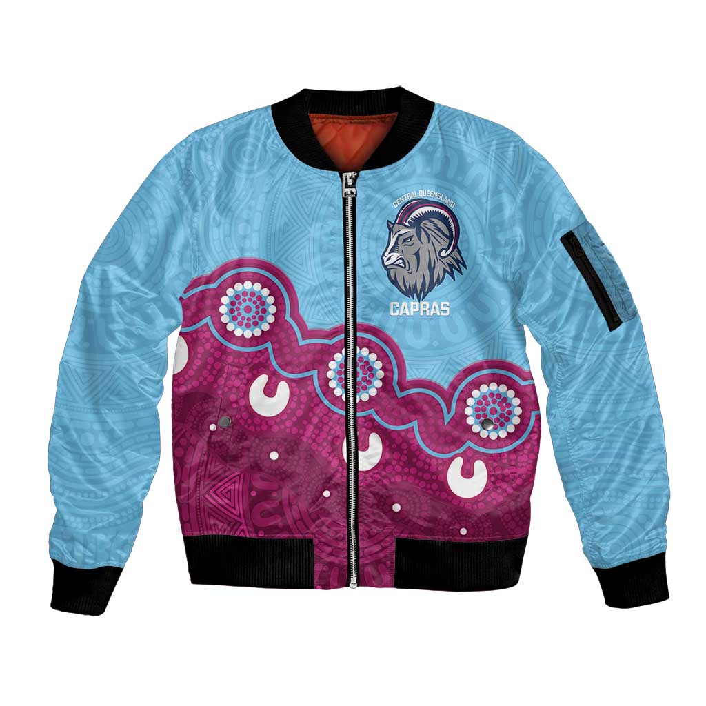Central Queensland Rugby Custom Sleeve Zip Bomber Jacket Go Capras Aboriginal Art - Aussie Hoodie