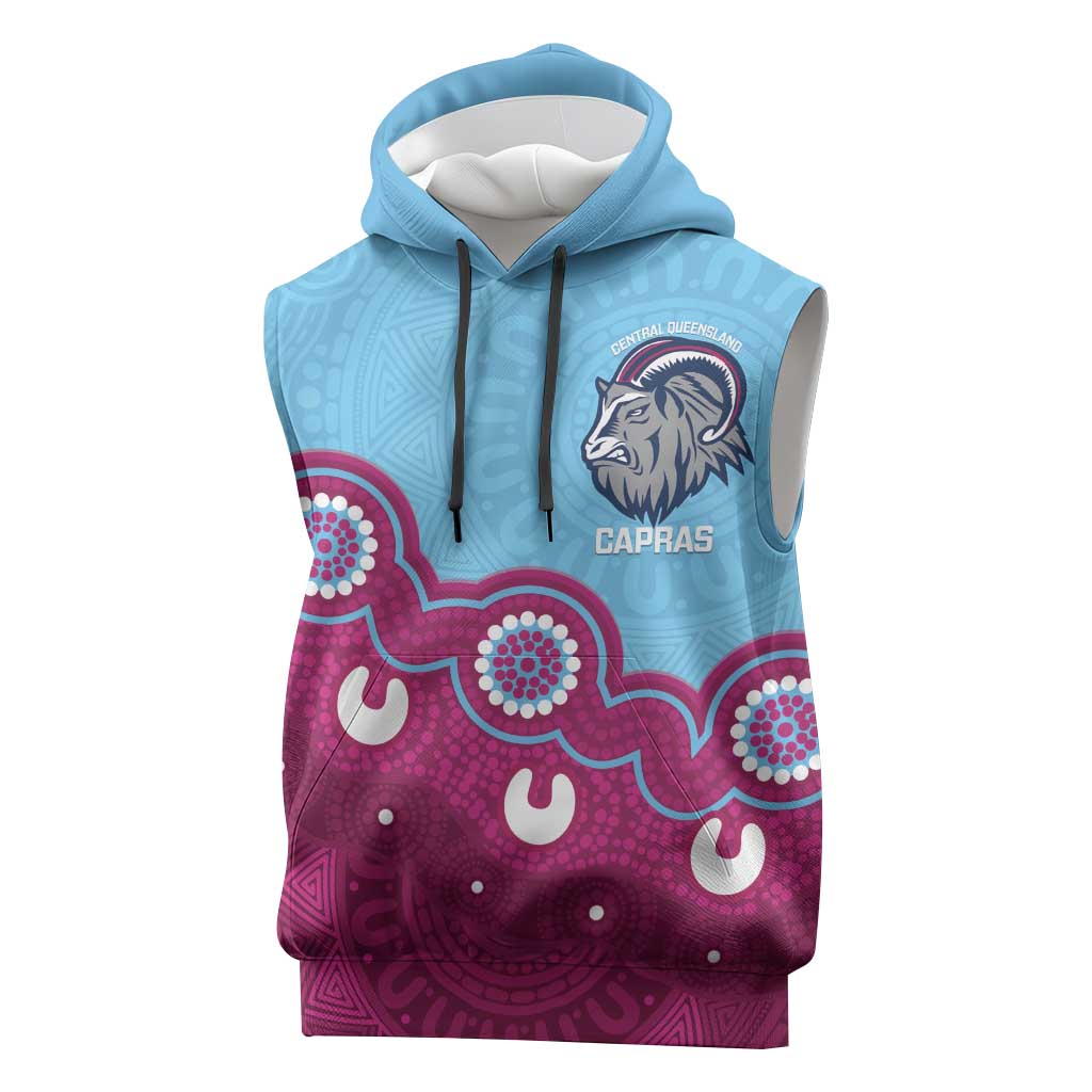 Central Queensland Rugby Custom Sleeveless Hoodie Go Capras Aboriginal Art - Aussie Hoodie