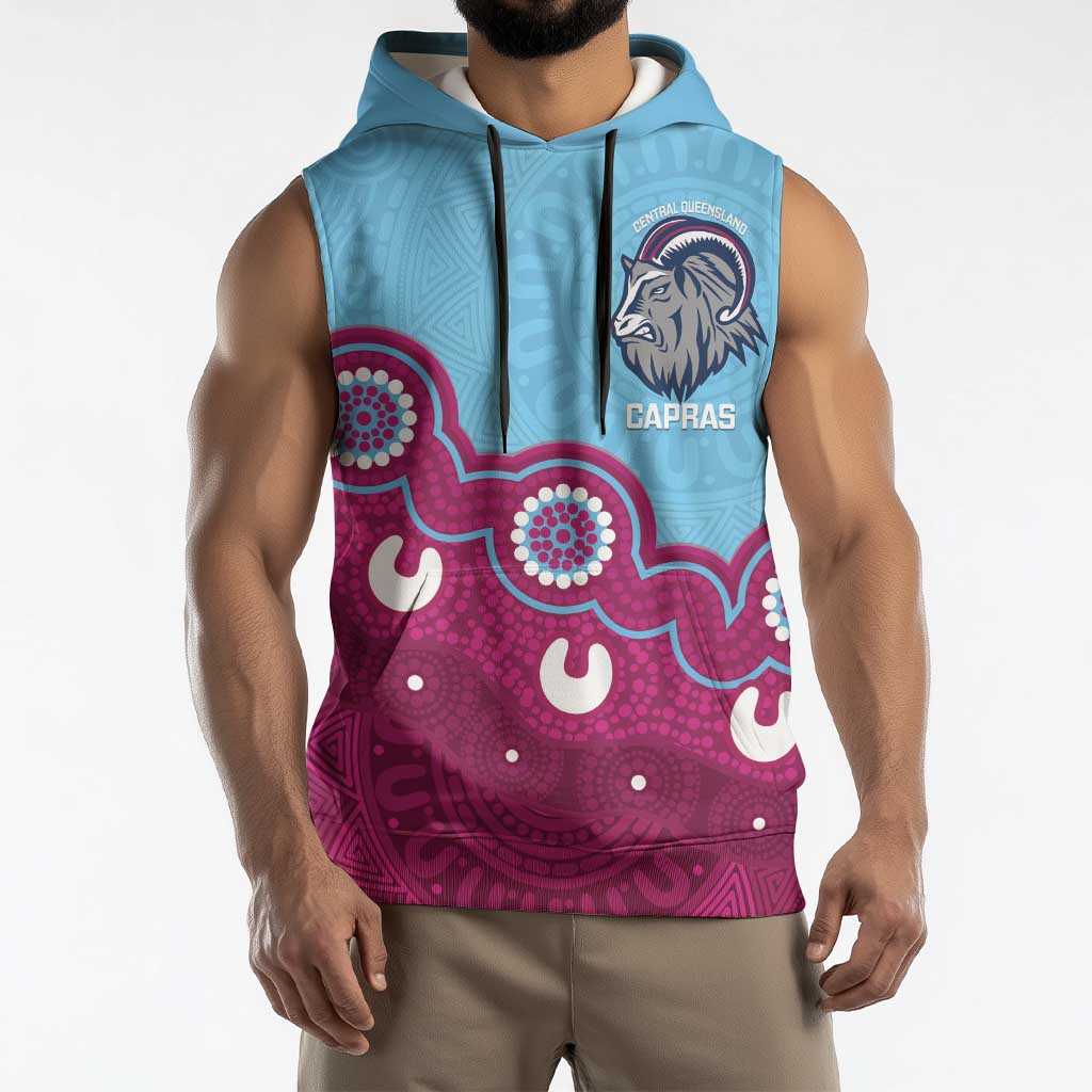 Central Queensland Rugby Custom Sleeveless Hoodie Go Capras Aboriginal Art - Aussie Hoodie