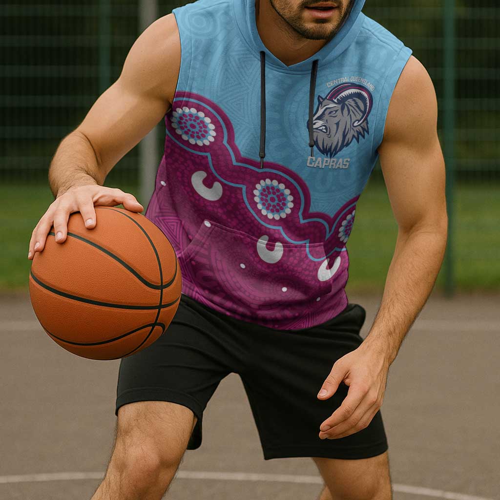 Central Queensland Rugby Custom Sleeveless Hoodie Go Capras Aboriginal Art - Aussie Hoodie