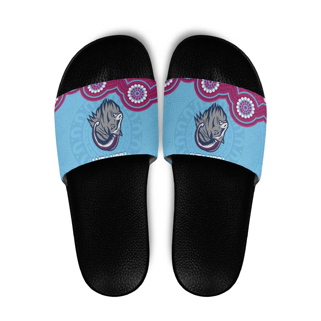 Central Queensland Rugby Custom Slide Sandals Go Capras Aboriginal Art - Aussie Hoodie