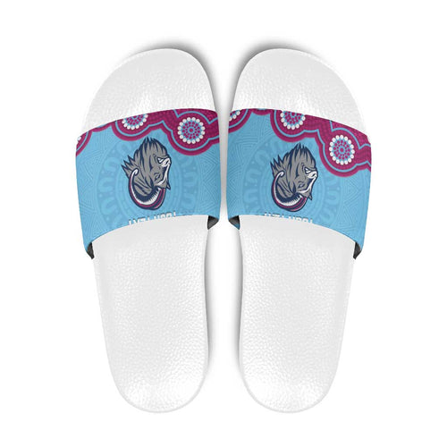 Central Queensland Rugby Custom Slide Sandals Go Capras Aboriginal Art - Aussie Hoodie