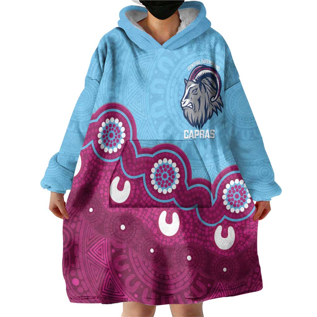Central Queensland Rugby Custom Wearable Blanket Hoodie Go Capras Aboriginal Art - Aussie Hoodie
