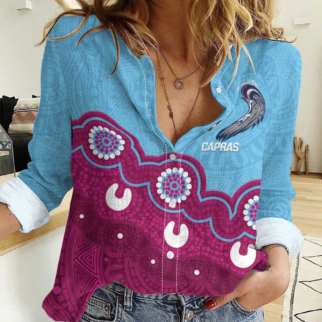 Central Queensland Rugby Custom Women Casual Shirt Go Capras Aboriginal Art - Aussie Hoodie