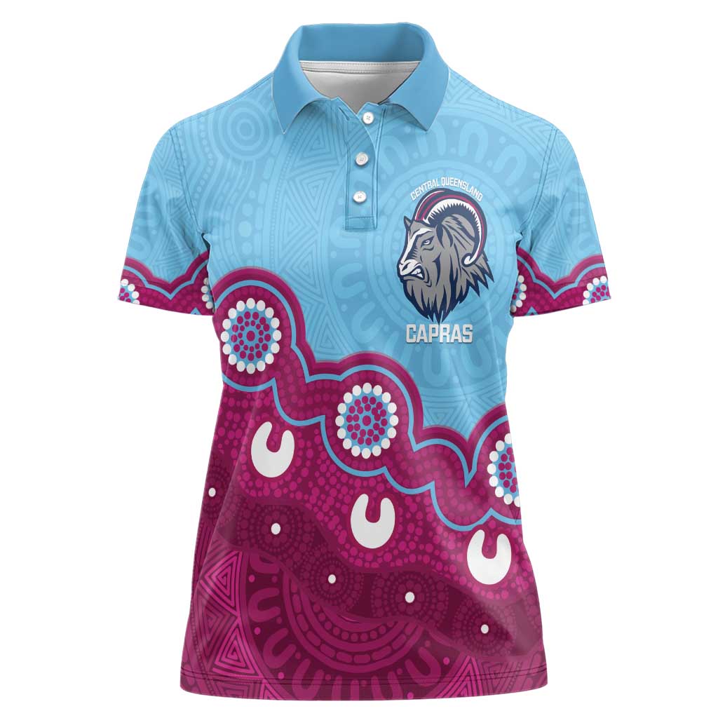 Central Queensland Rugby Custom Women Polo Shirt Go Capras Aboriginal Art - Aussie Hoodie