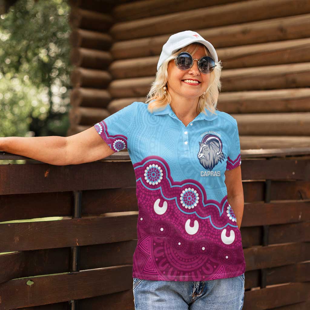 Central Queensland Rugby Custom Women Polo Shirt Go Capras Aboriginal Art - Aussie Hoodie