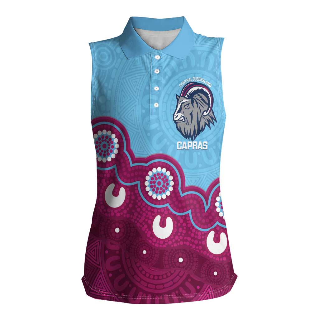 Central Queensland Rugby Custom Women Sleeveless Polo Shirt Go Capras Aboriginal Art - Aussie Hoodie