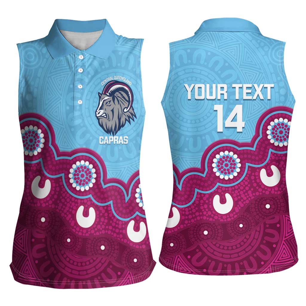 Central Queensland Rugby Custom Women Sleeveless Polo Shirt Go Capras Aboriginal Art - Aussie Hoodie