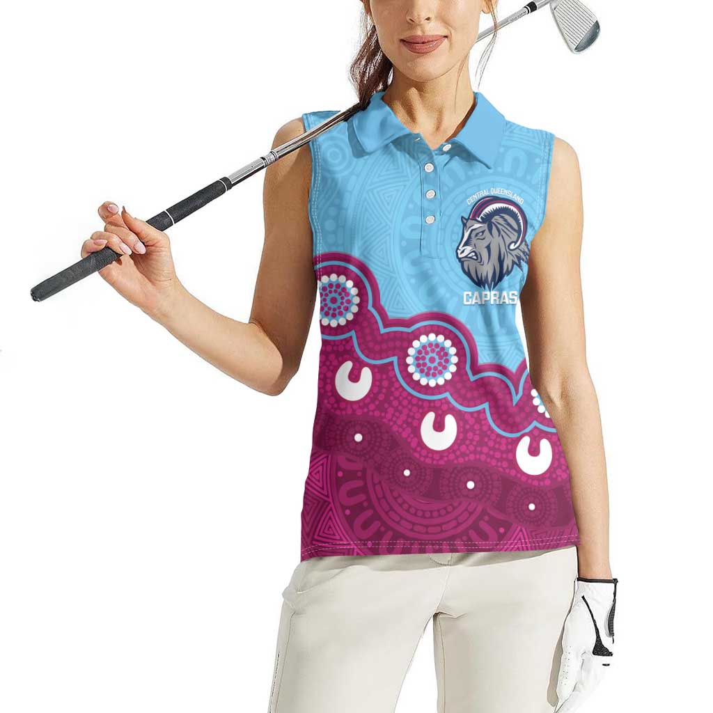 Central Queensland Rugby Custom Women Sleeveless Polo Shirt Go Capras Aboriginal Art - Aussie Hoodie