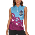 Central Queensland Rugby Custom Women Sleeveless Polo Shirt Go Capras Aboriginal Art - Aussie Hoodie