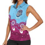 Central Queensland Rugby Custom Women Sleeveless Polo Shirt Go Capras Aboriginal Art - Aussie Hoodie