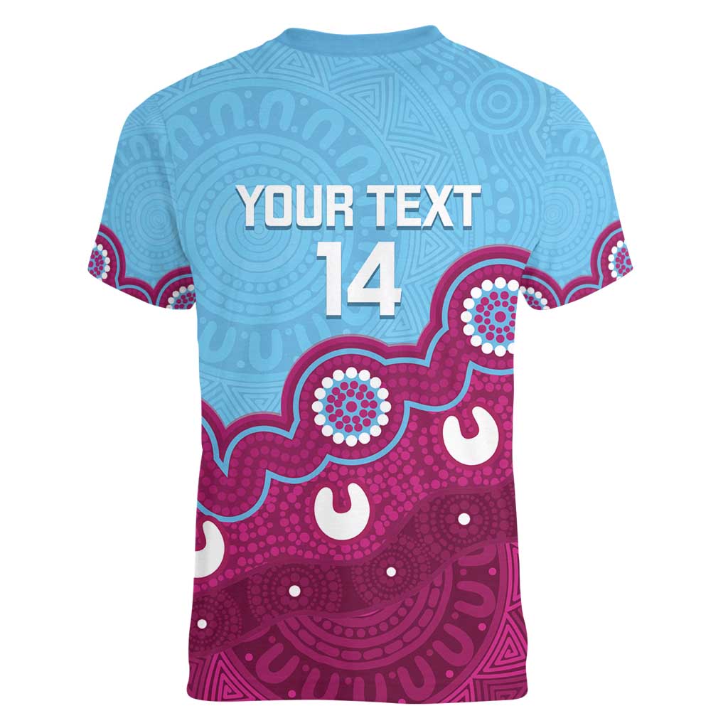 Central Queensland Rugby Custom Women V-Neck T-Shirt Go Capras Aboriginal Art - Aussie Hoodie