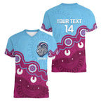 Central Queensland Rugby Custom Women V-Neck T-Shirt Go Capras Aboriginal Art - Aussie Hoodie